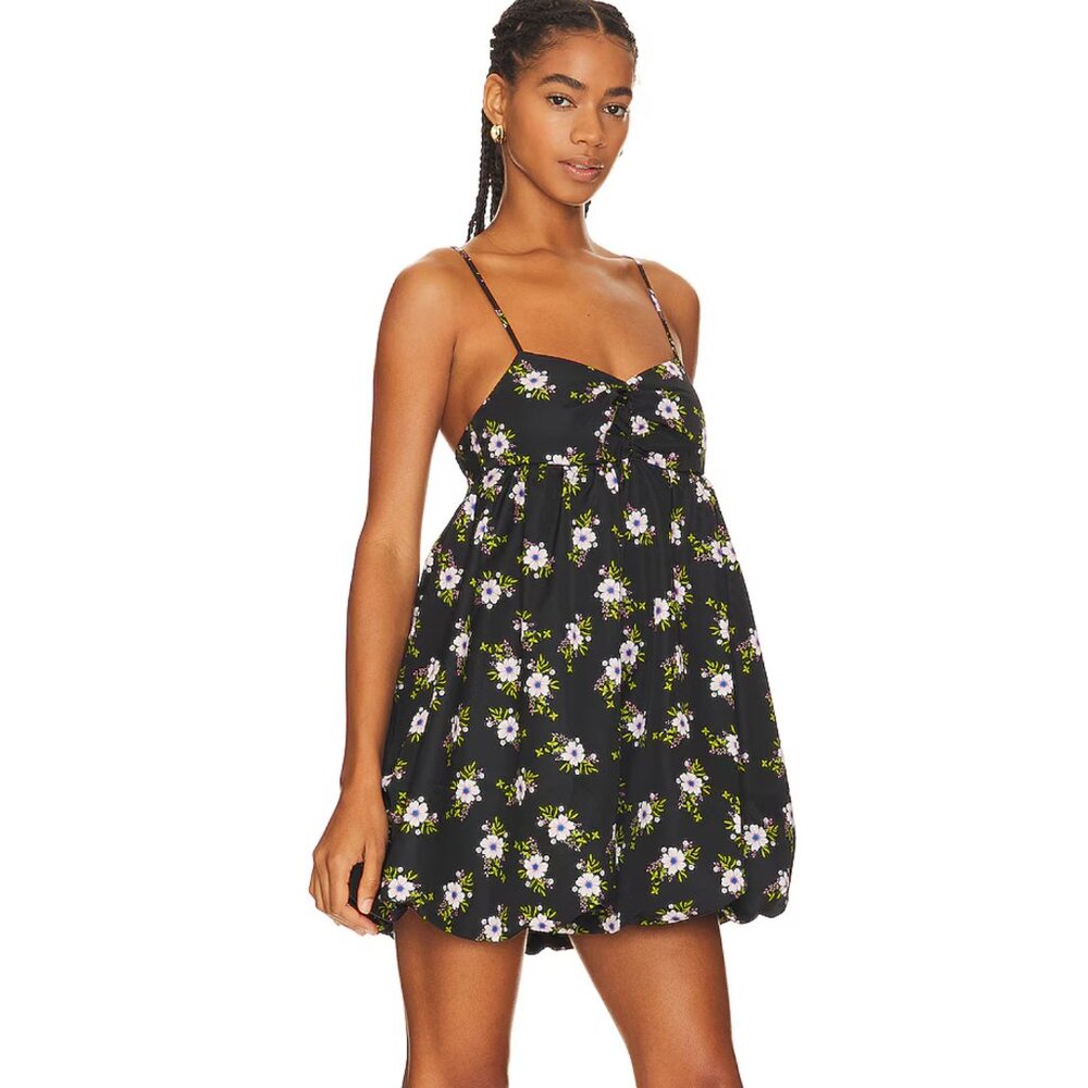 NWT Free People Black Floral in A Bubble Mini Dress S